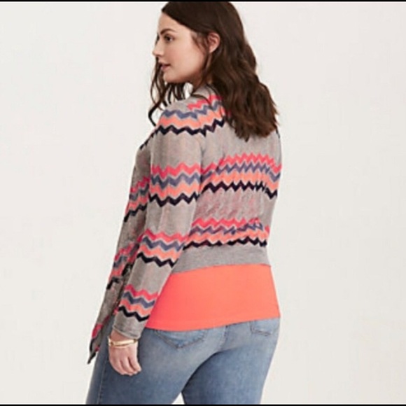 Torrid Chevron Pointelle Knit Drape Front Cardigan - Picture 3 of 8